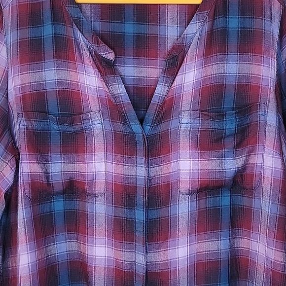 EDDIE BAUER Plaid Long Sleeve Collarless Button Up Shirt size L - Picture 4 of 12